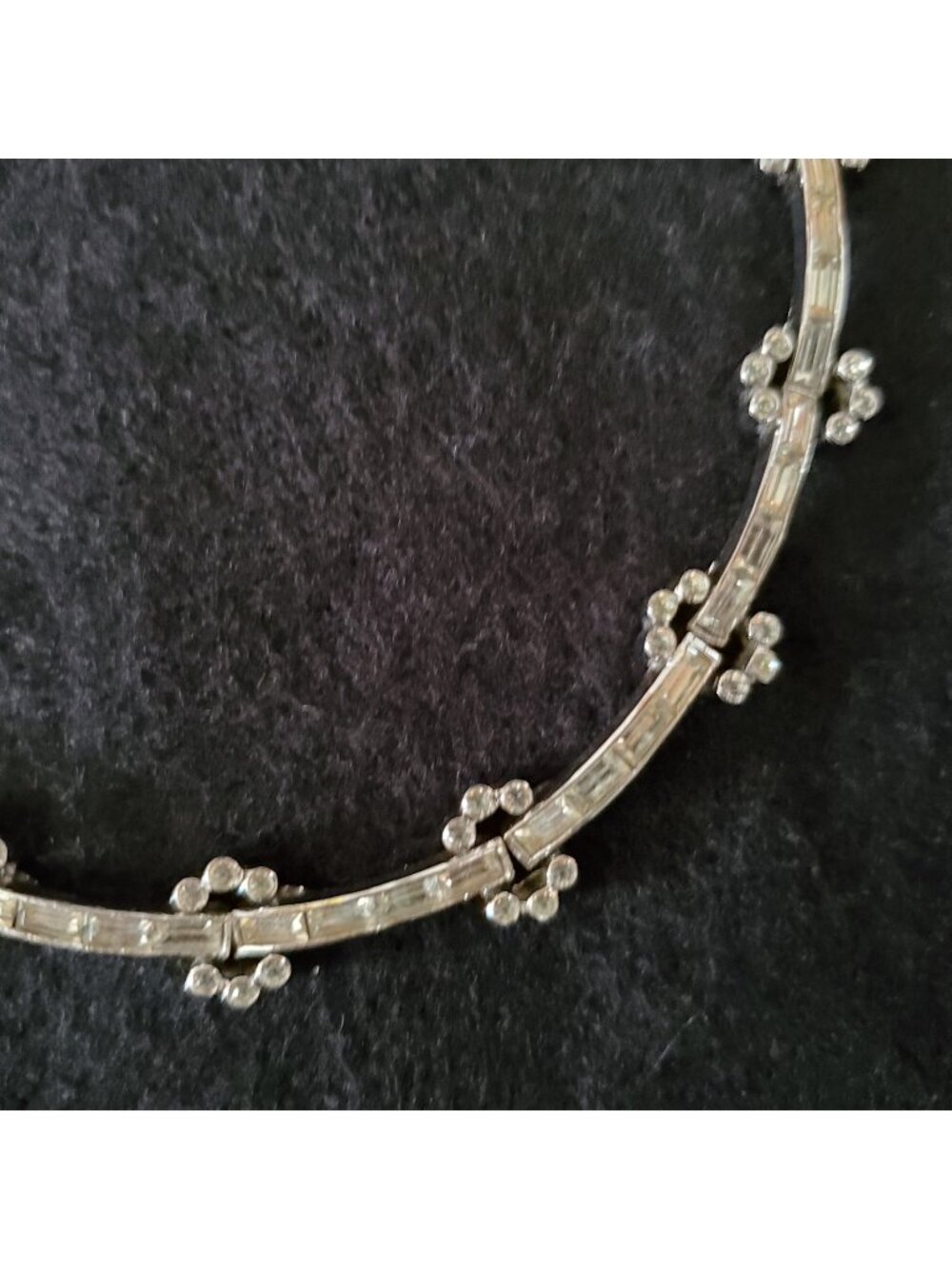 Vintage Rhinestone Choker Necklace Bar Link Silver Tone 13.5" Signed